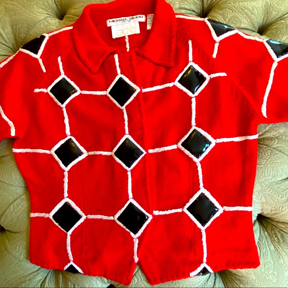 MICHAEL SIMON New York Cache | Vintage Sweater Size Small | Red and Black Vinyl